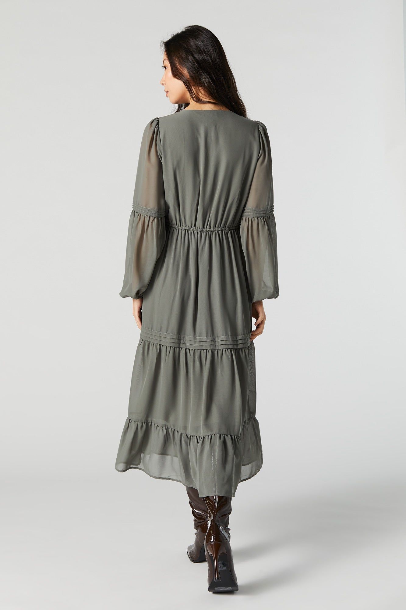 Mesh Long Sleeve Tiered Midi Dress sold by Urban Planet product image thumbnail 5