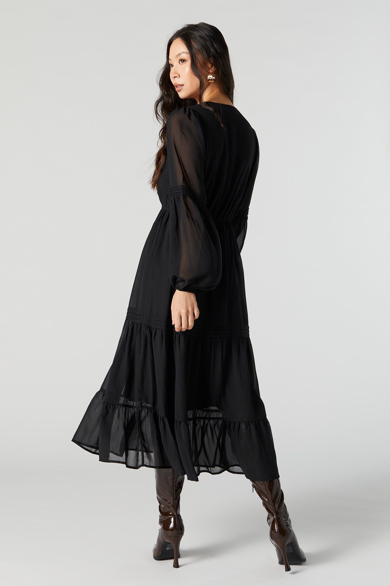 Mesh Long Sleeve Tiered Midi Dress sold by Urban Planet product image thumbnail 2