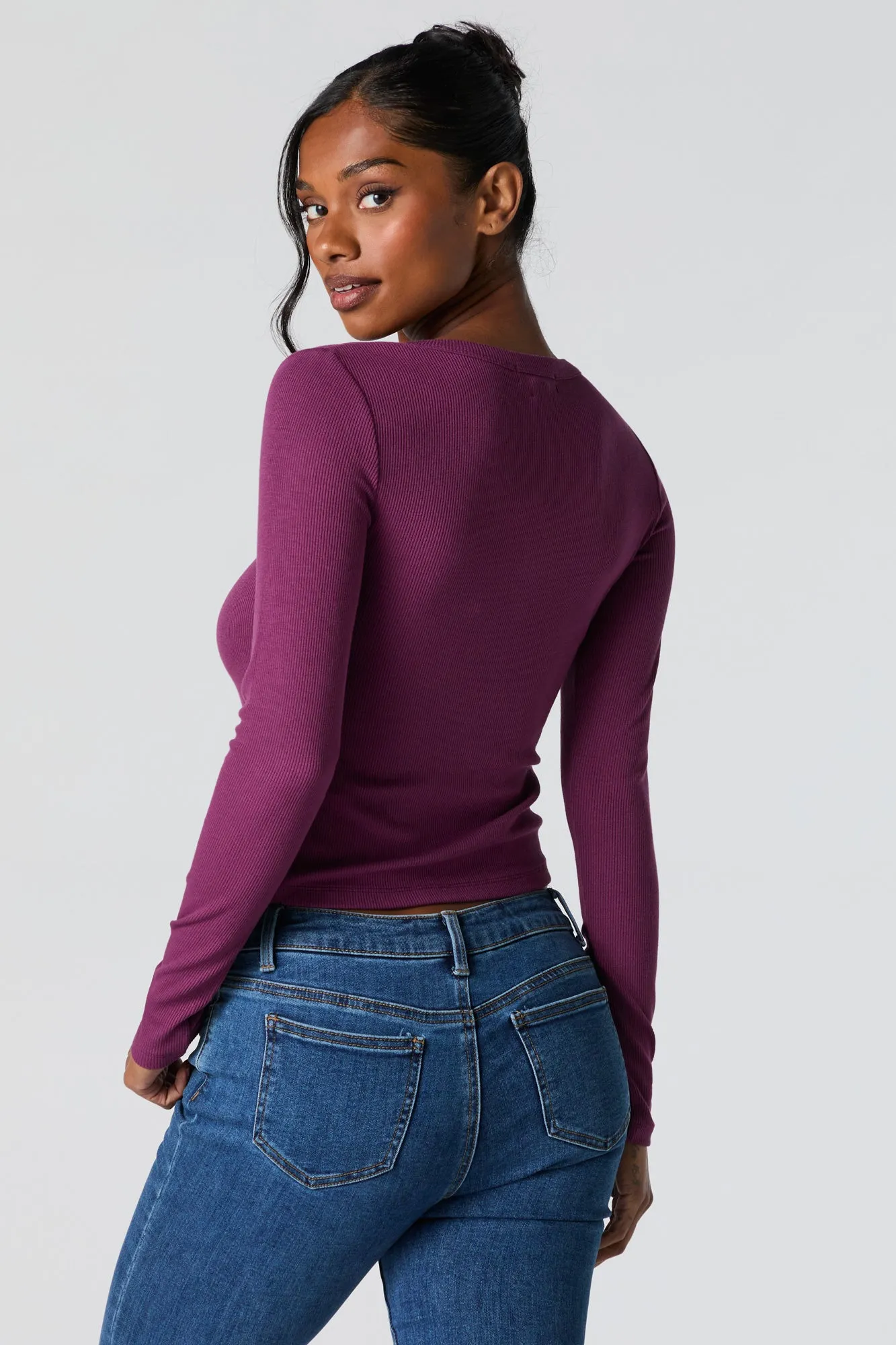 Ribbed Henley Long Sleeve Top sold by Urban Planet product image thumbnail 2