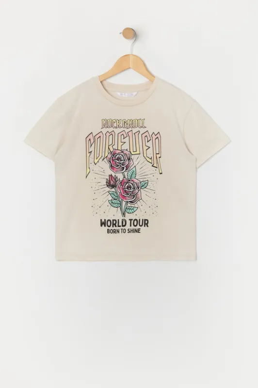 T-shirt délavé à imprimé Rock n Roll Forever pour fille sold by Urban Planet