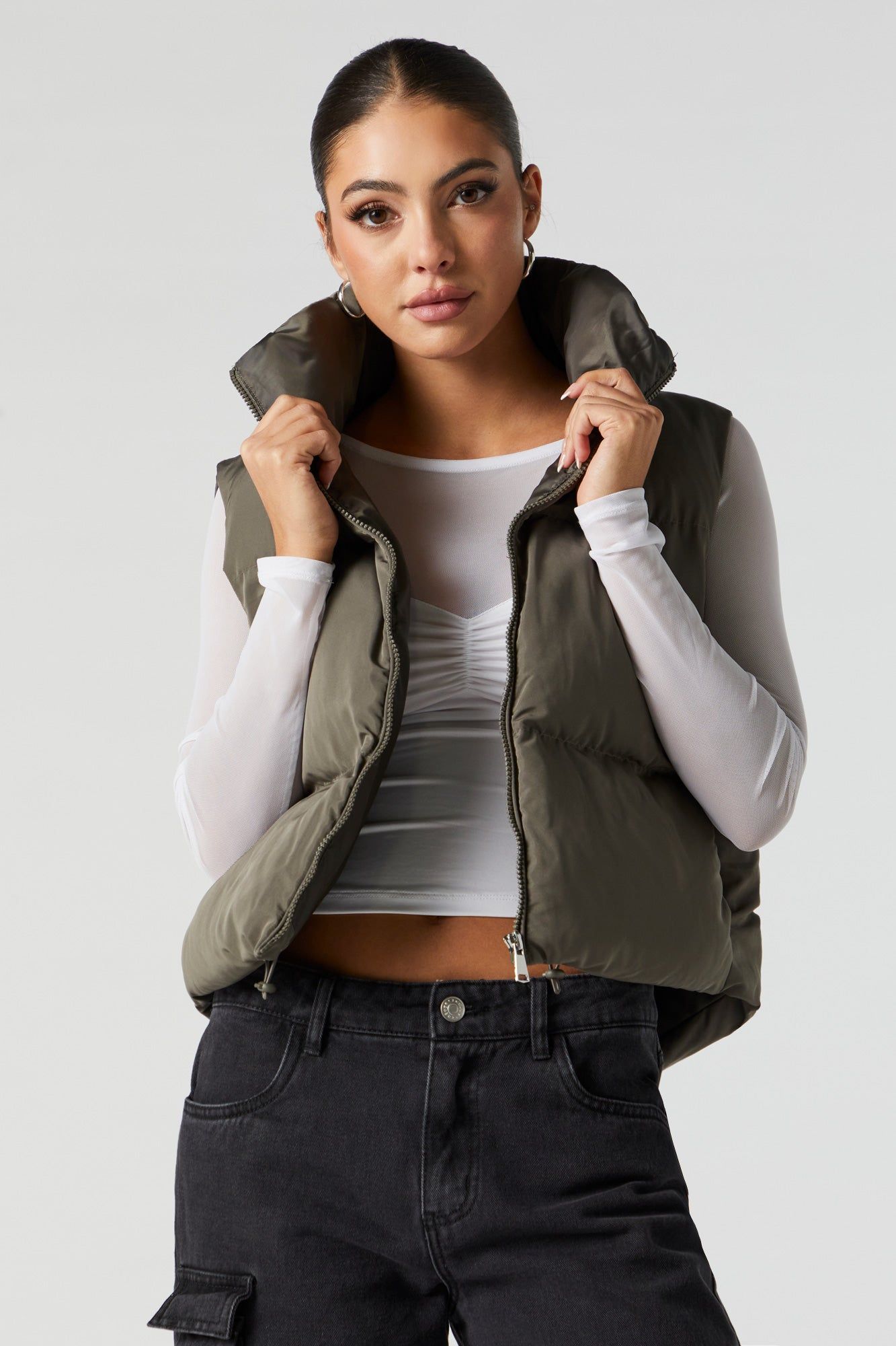Zip-Up Cropped Puffer Vest sold by Urban Planet