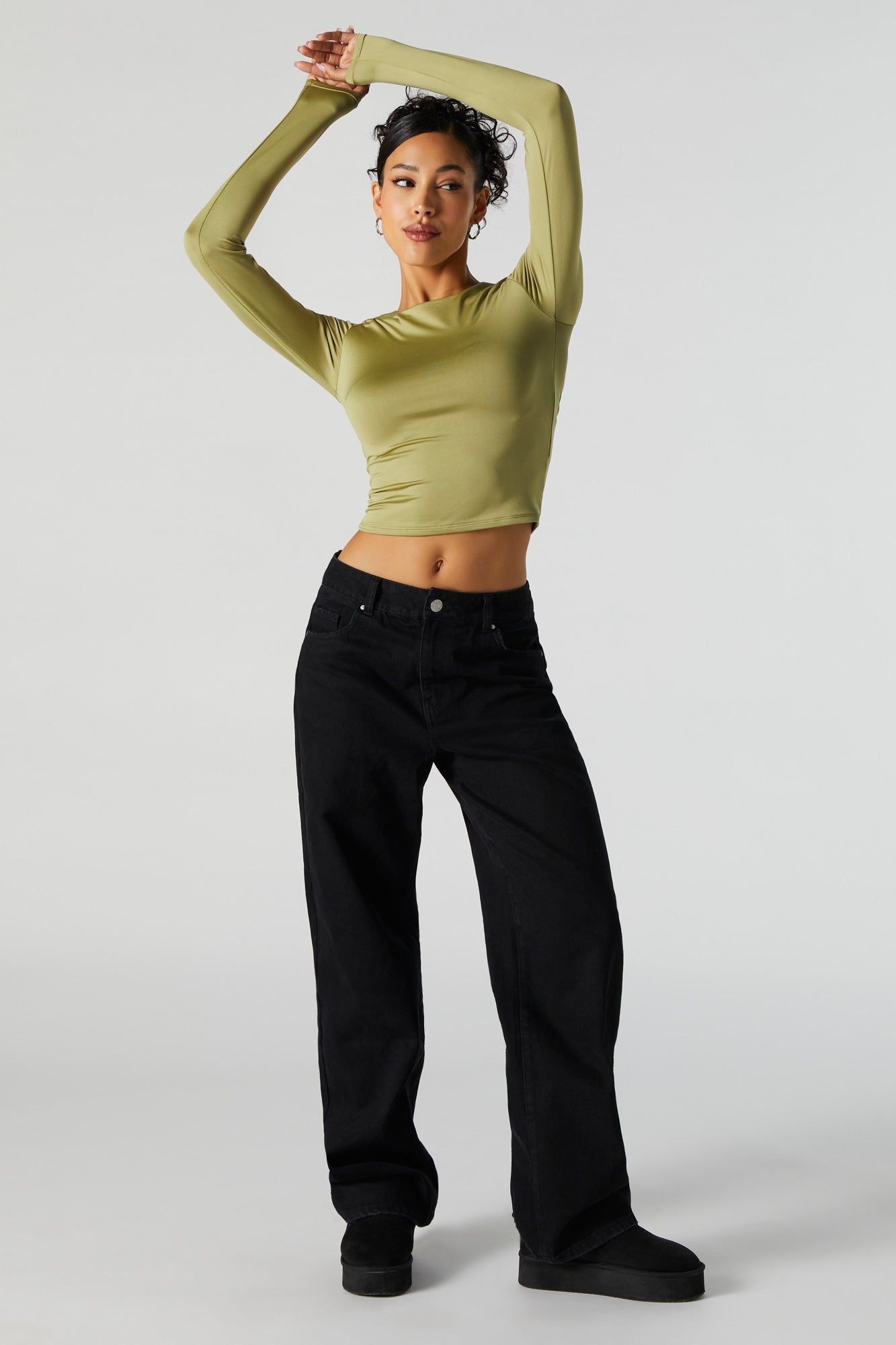 Green Contour Crewneck Long Sleeve Top sold by Urban Planet product image thumbnail 3