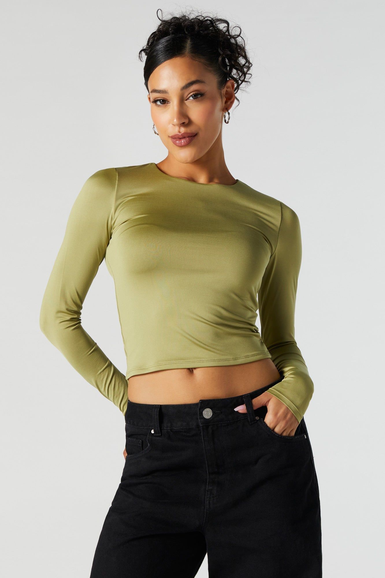 Green Contour Crewneck Long Sleeve Top sold by Urban Planet