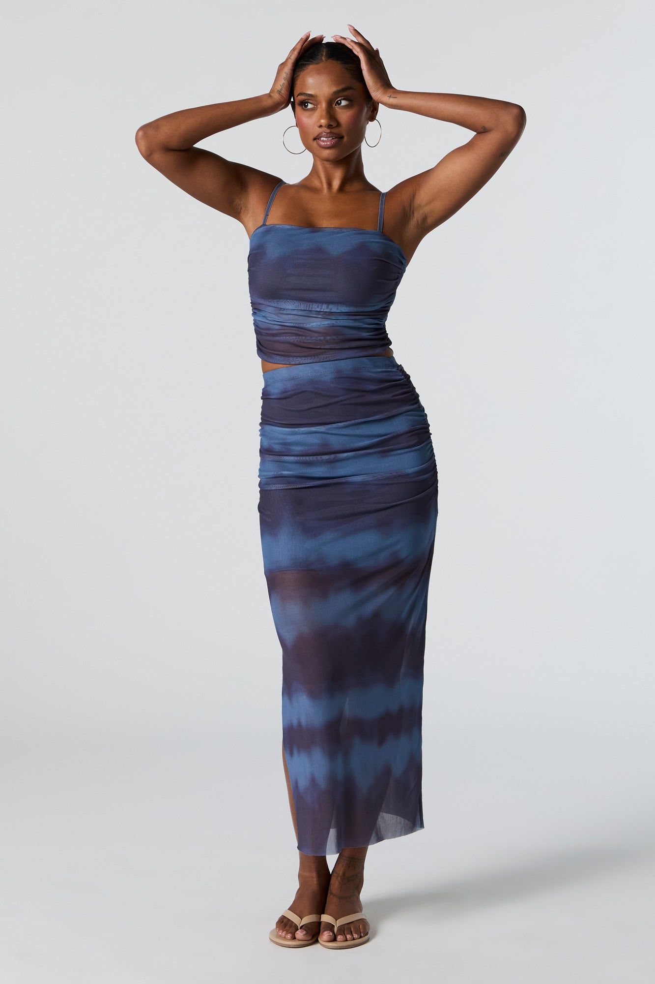 Printed Mesh Ruched Cropped Tank sold by Urban Planet product image thumbnail 3