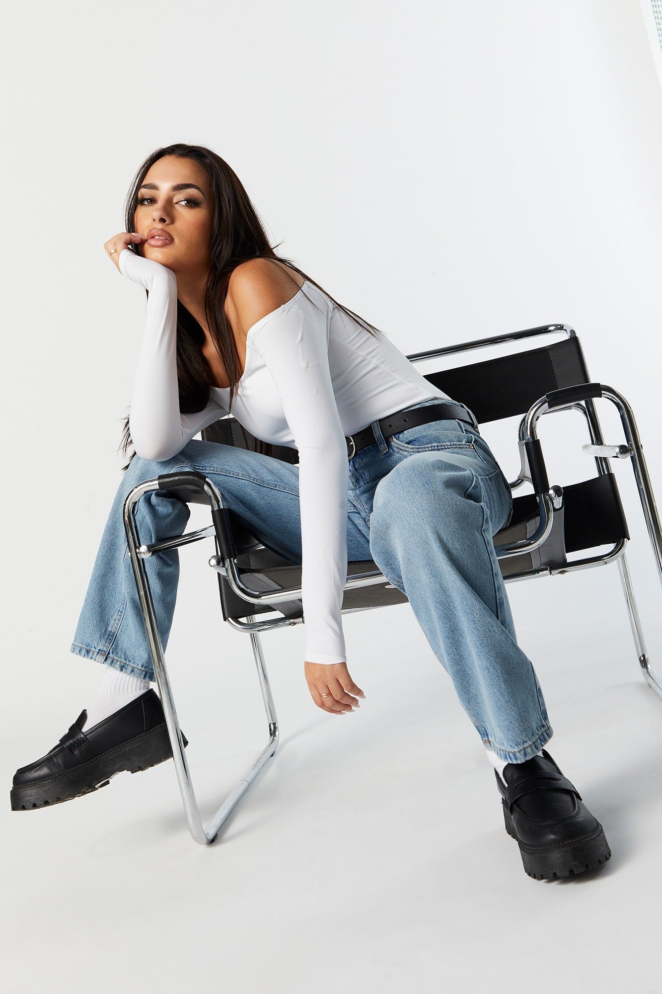 High Rise Medium Wash Straight Leg Jean sold by Urban Planet