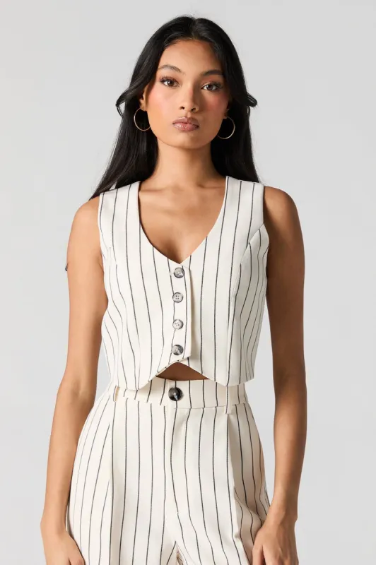 Pinstriped Cropped Button-Up Vest sold by Urban Planet