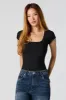 Ribbed Square Neck Short Sleeve Bodysuit sold by Urban Planet