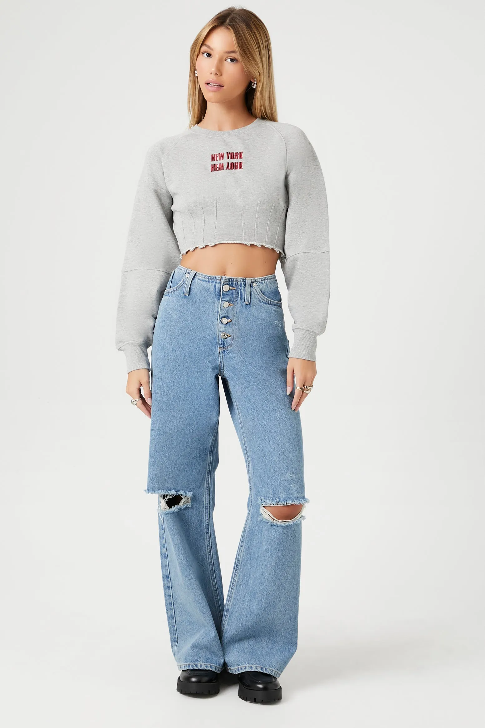 New York Embroidered Cropped Sweatshirt sold by Urban Planet product image thumbnail 4