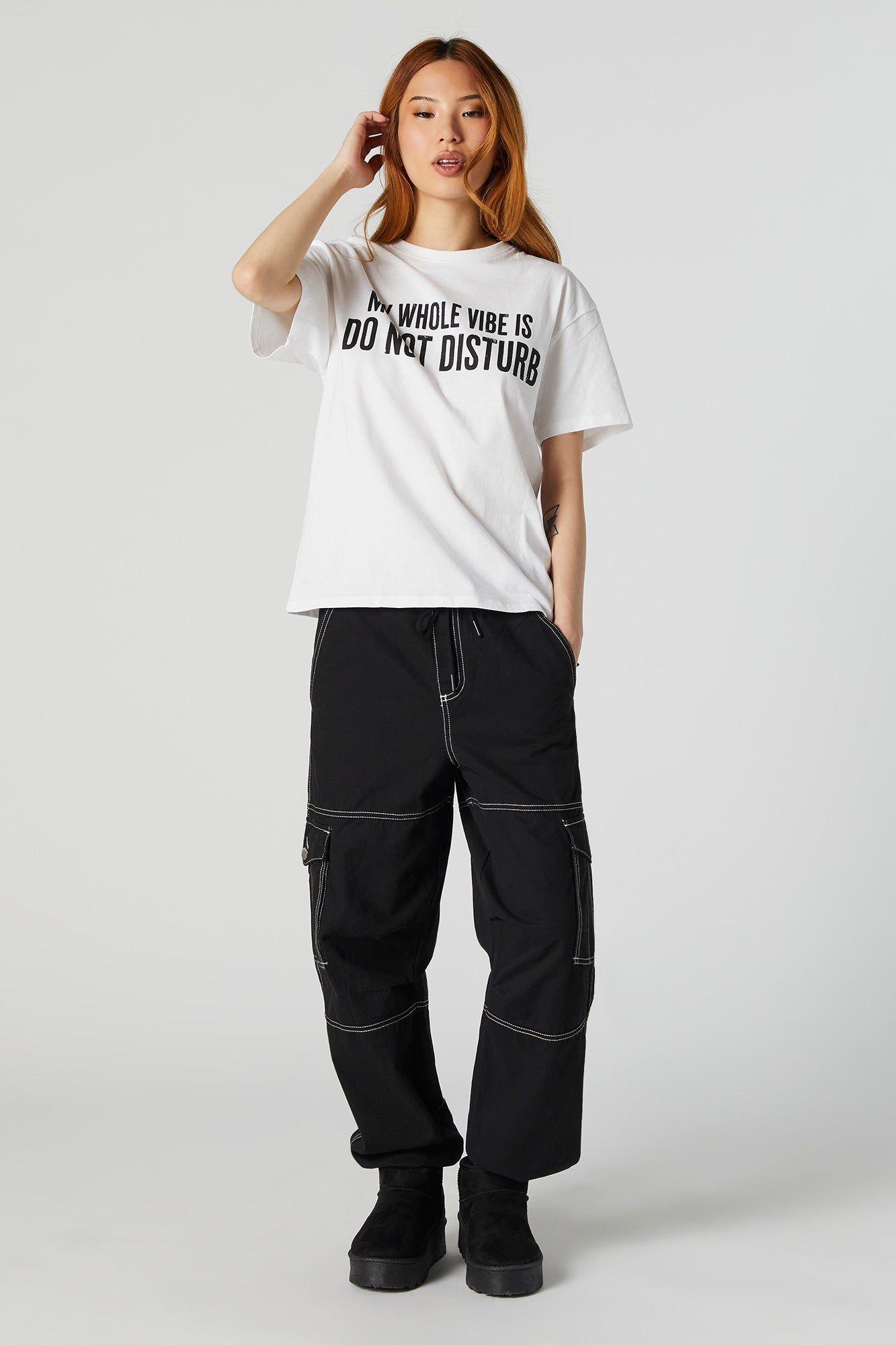 My Whole Vibe Is Do Not Disturb Graphic Boyfriend T-Shirt sold by Urban Planet product image thumbnail 3