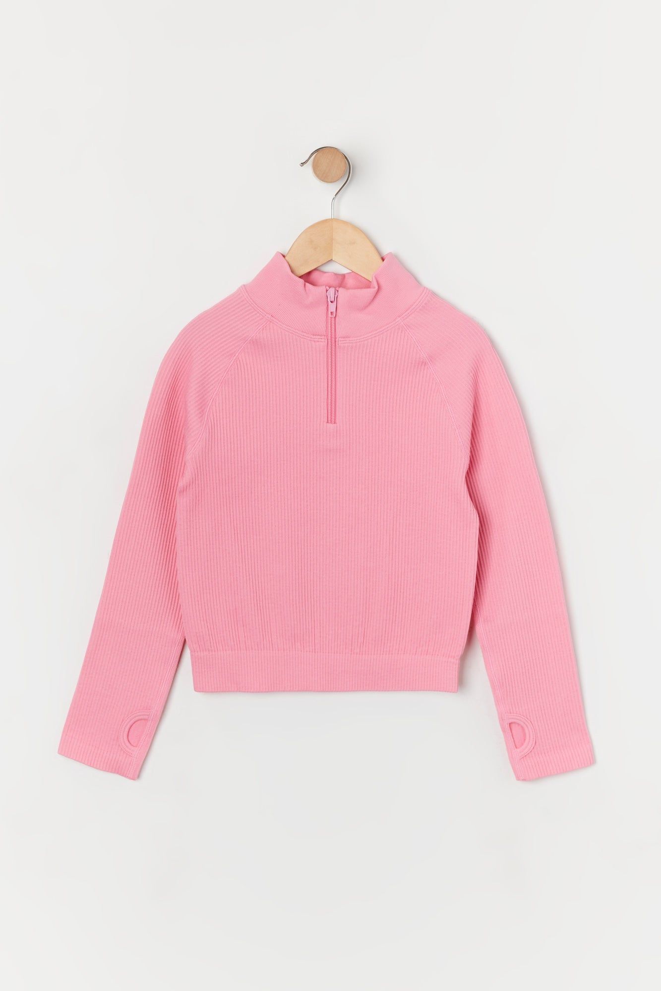 Haut actif à demi-zip côtelé sans coutures pour fille rose sold by Urban Planet