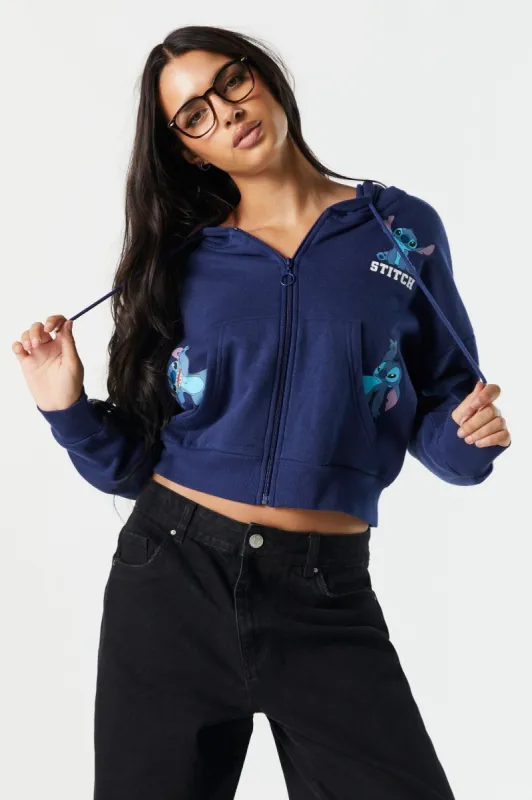 Haut à capuchon en molleton écourté à imprimé Stitch sold by Urban Planet