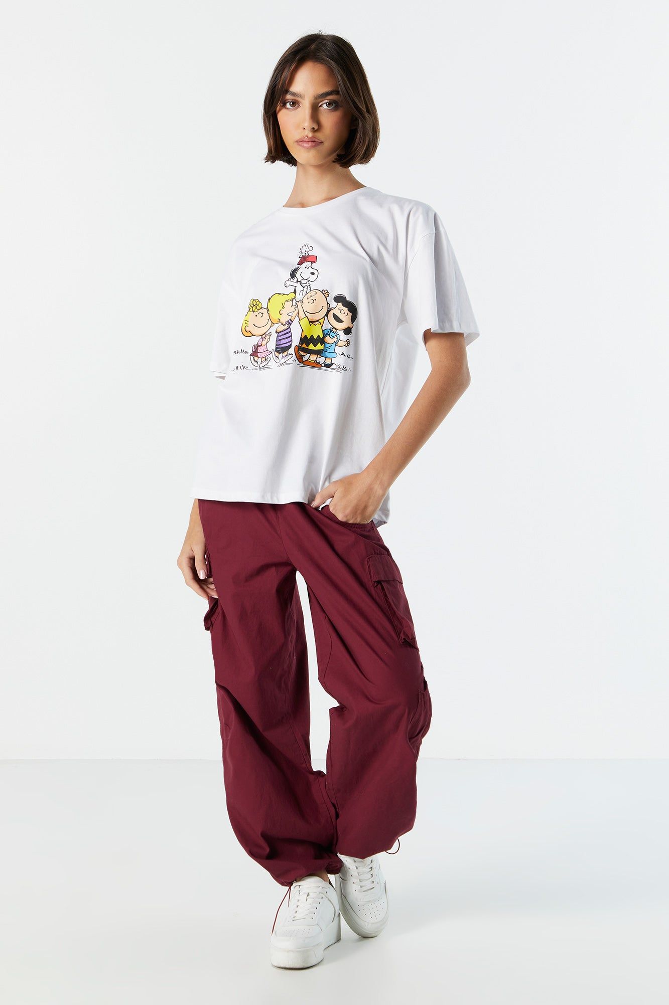 T-shirt de coupe garçonne blanc à imprimé Peanuts sold by Urban Planet product image thumbnail 3