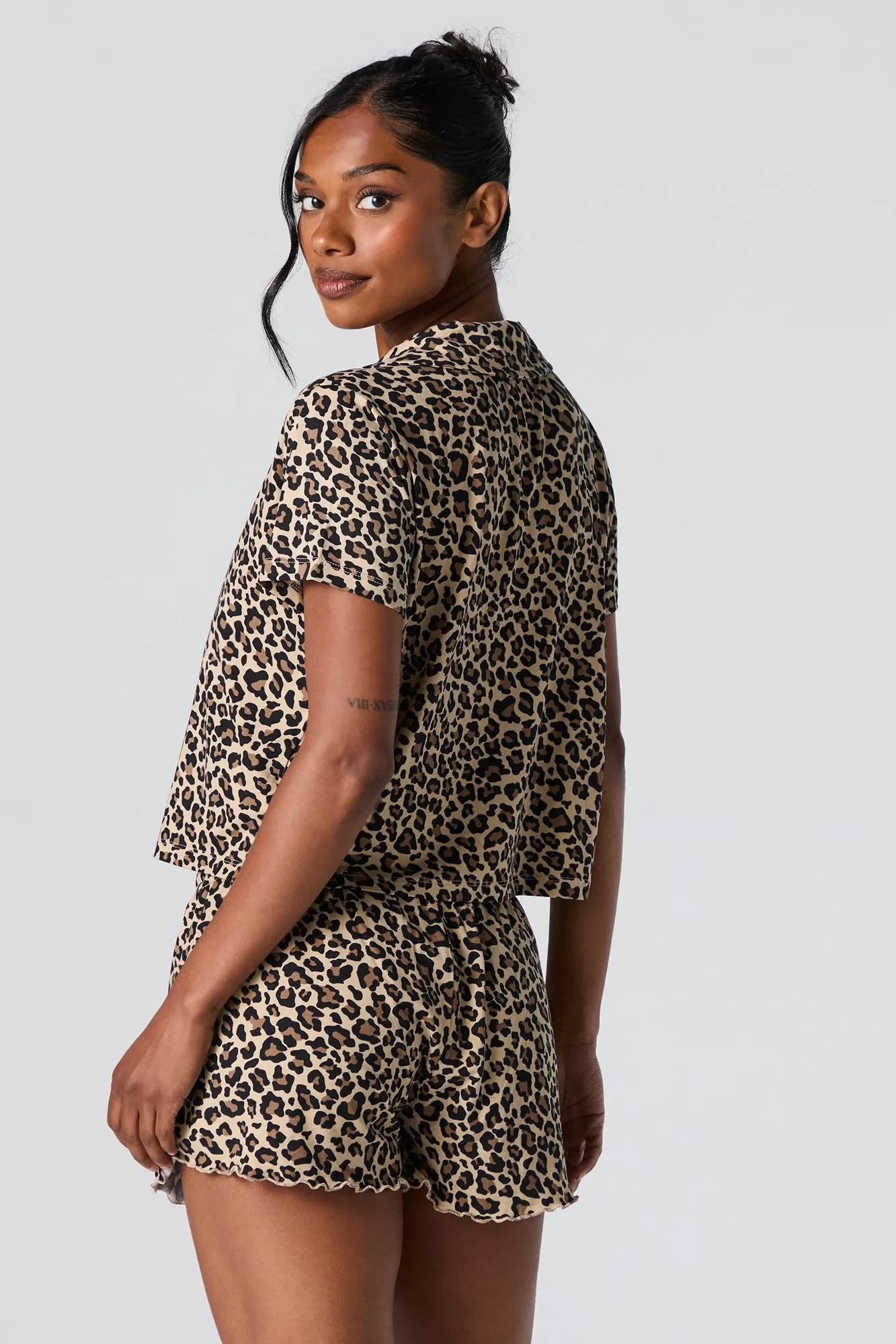 Printed Button-Up Top and Short 2 Piece Pajama Set sold by Urban Planet product image thumbnail 2