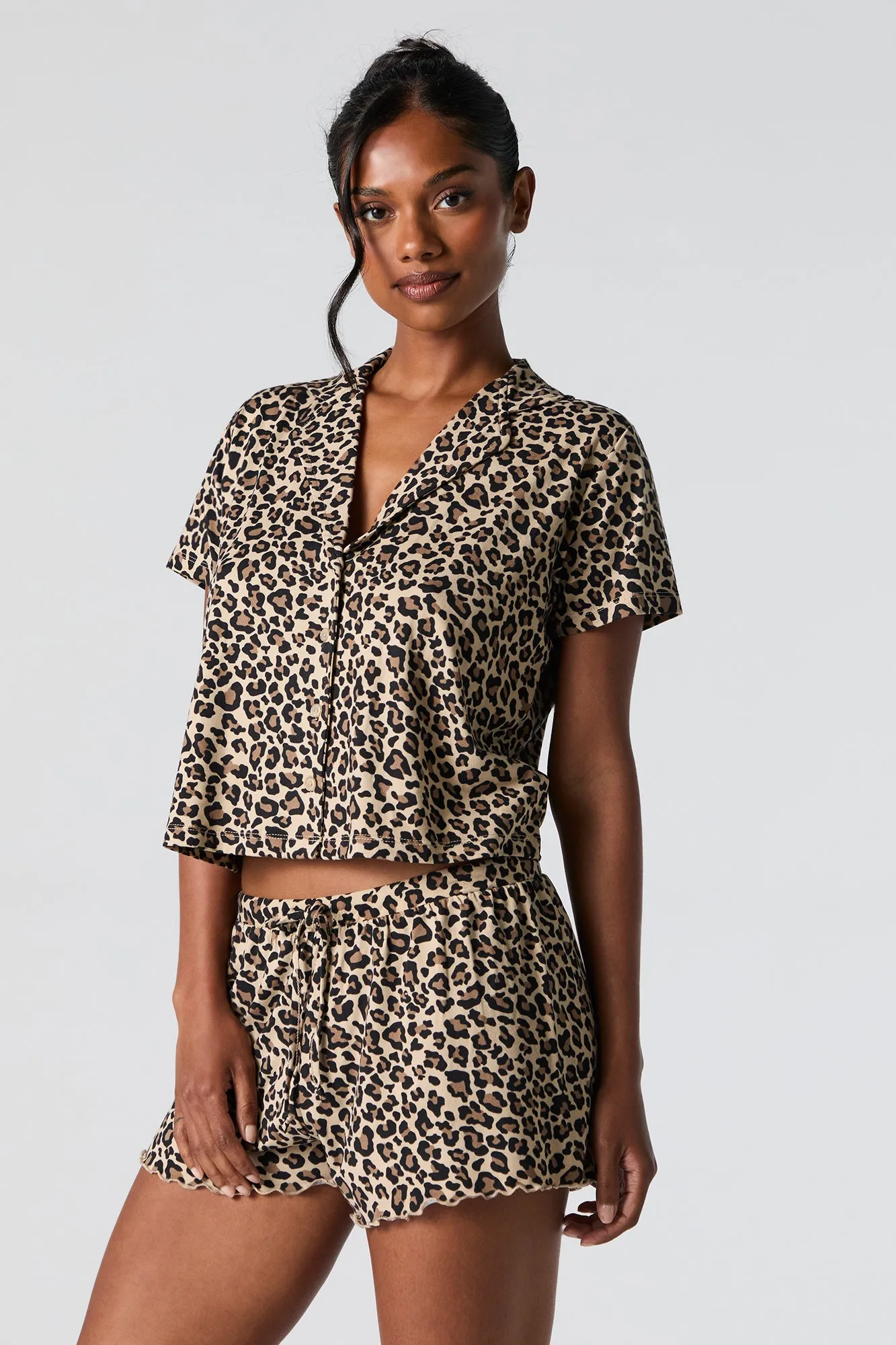 Printed Button-Up Top and Short 2 Piece Pajama Set sold by Urban Planet