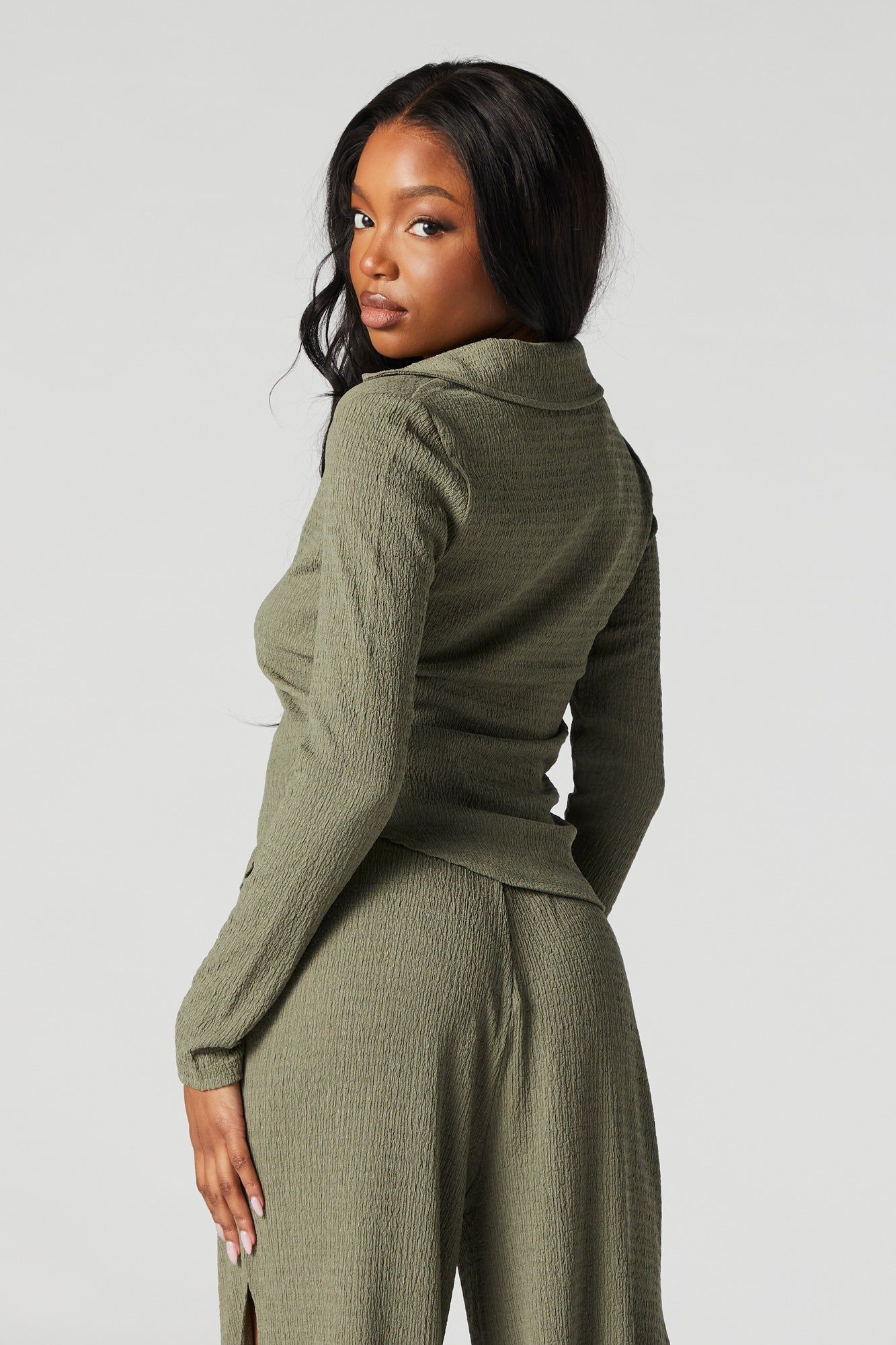 Textured Button-Up Long Sleeve Top sold by Urban Planet product image thumbnail 2