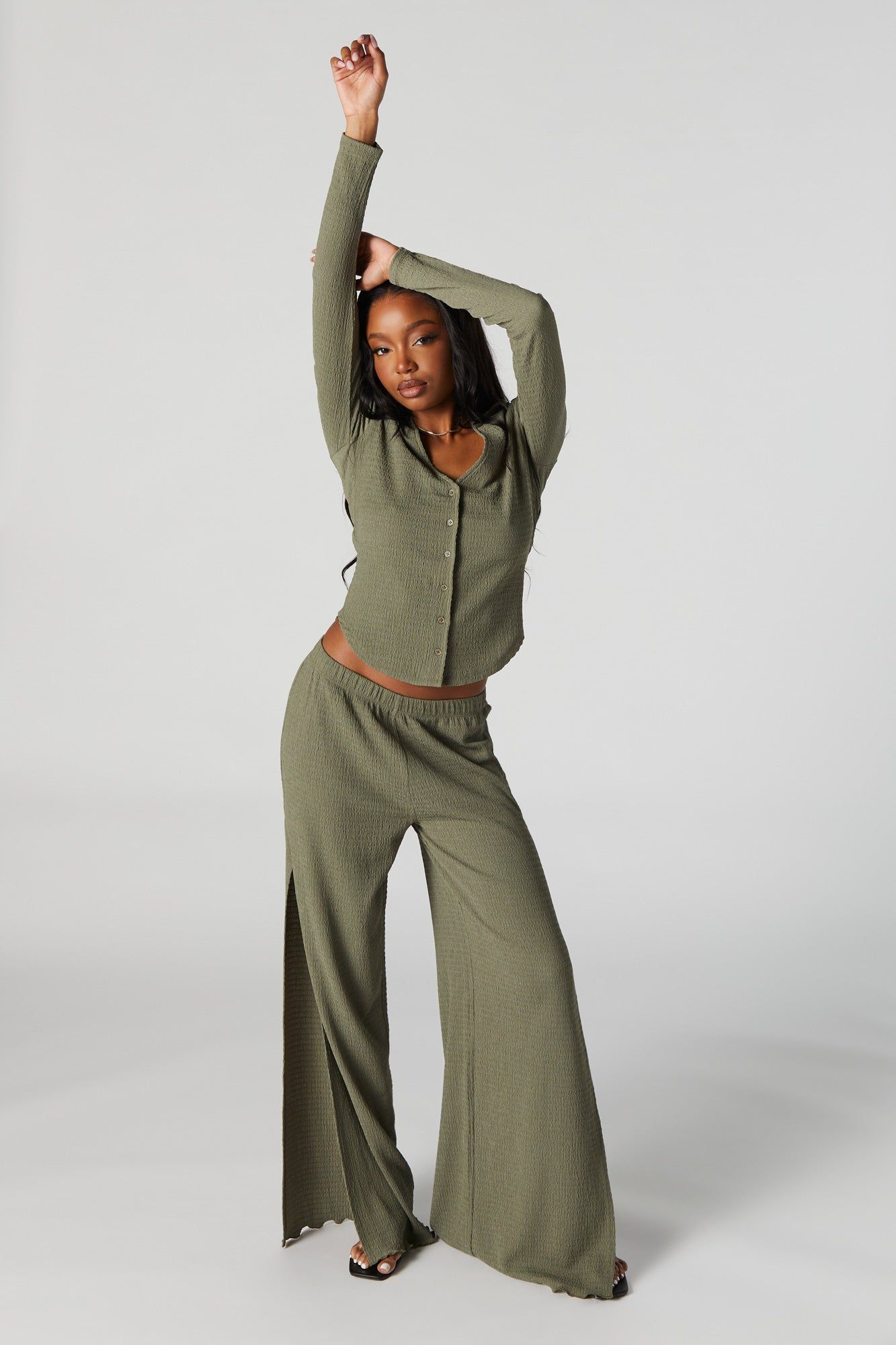 Textured Button-Up Long Sleeve Top sold by Urban Planet product image thumbnail 3