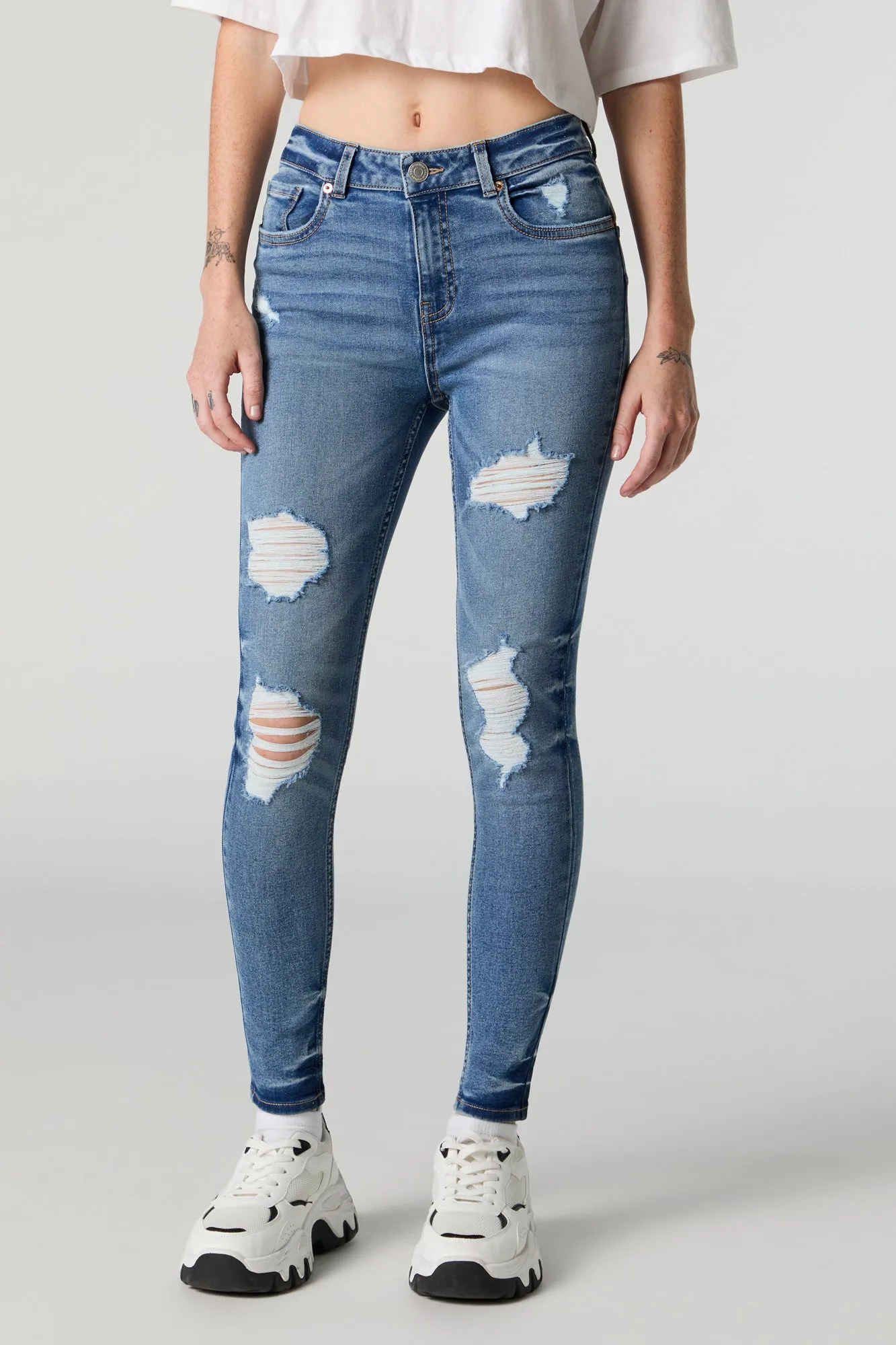 Rio Medium Wash Mid Rise Distressed Skinny Jean sold by Urban Planet product image thumbnail 2