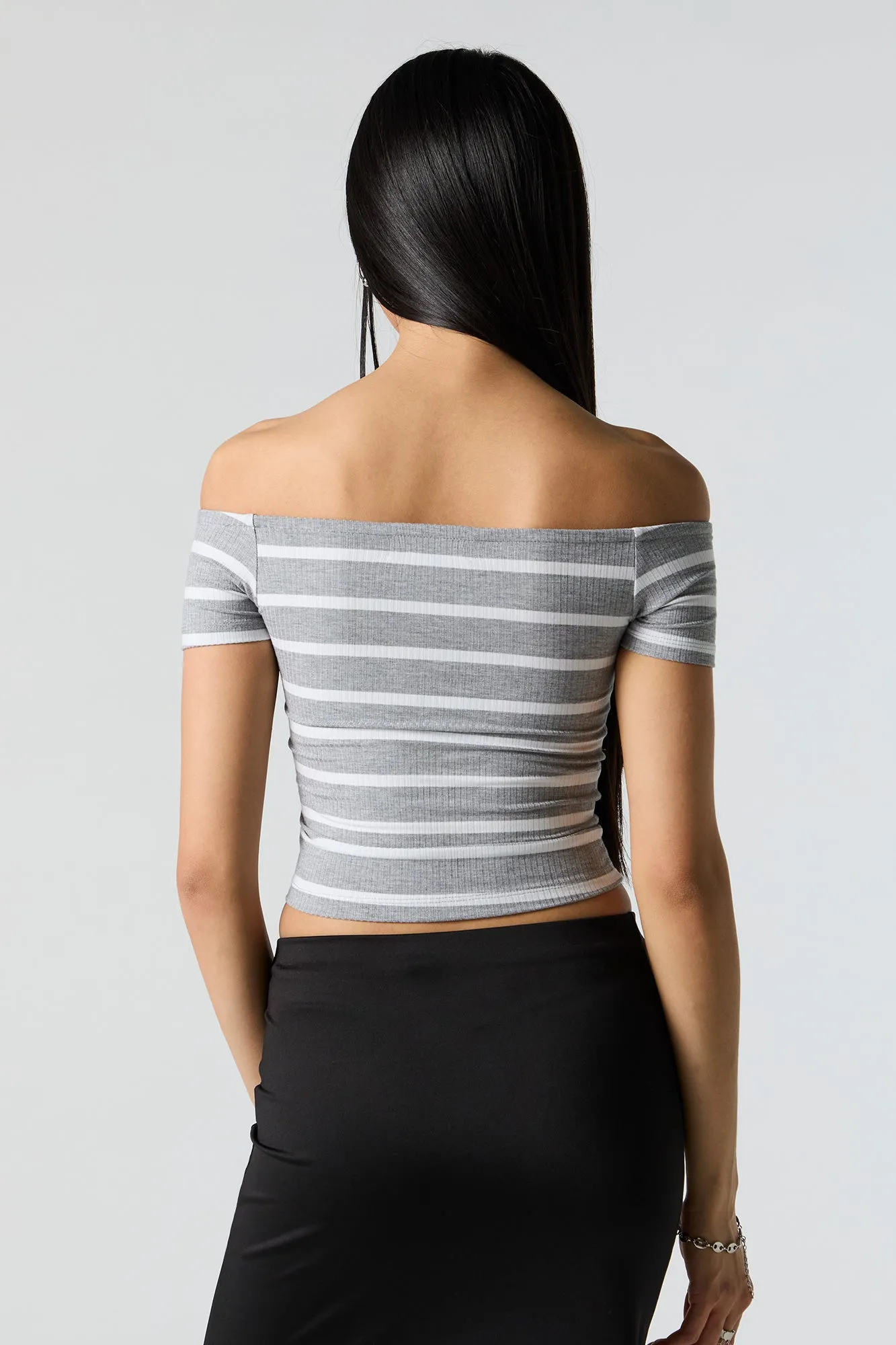 Haut côtelé rayé à épaules dénudées sold by Urban Planet product image thumbnail 2