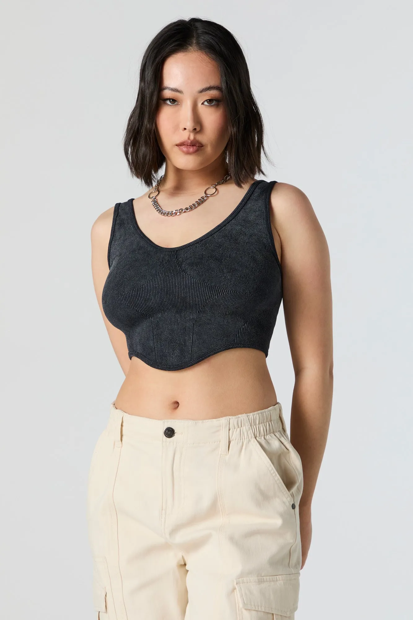 Washed Scoop Neck Curved Hem Knit Tank sold by Urban Planet product image thumbnail 4