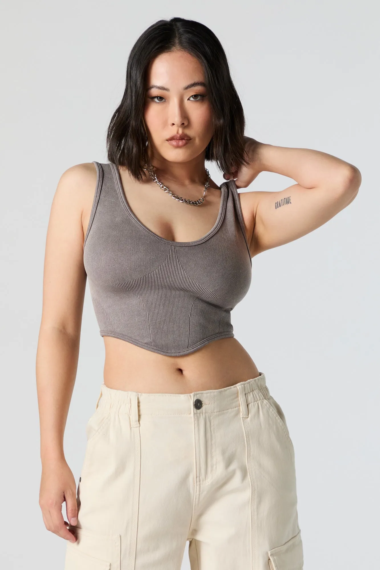 Washed Scoop Neck Curved Hem Knit Tank sold by Urban Planet