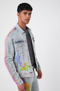 Flower Denim Trucker Jacket sold by Urban Planet
