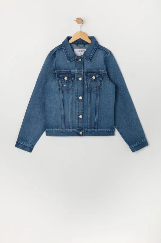 Girls Dark Wash Denim Jacket sold by Urban Planet