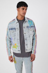 Flower Denim Trucker Jacket sold by Urban Planet