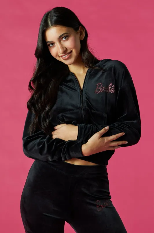 Barbie™ Velour Zip-Up Hoodie sold by Urban Planet