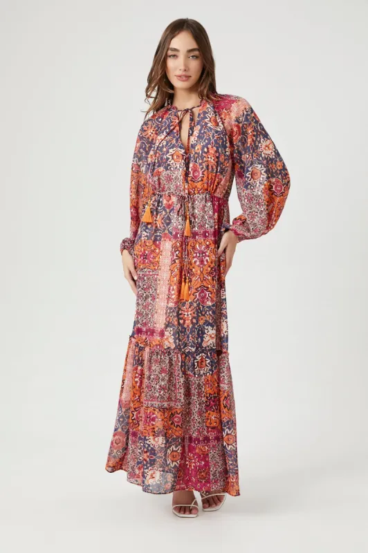 Ornate Floral Peasant Sleeve Maxi Dress sold by Urban Planet