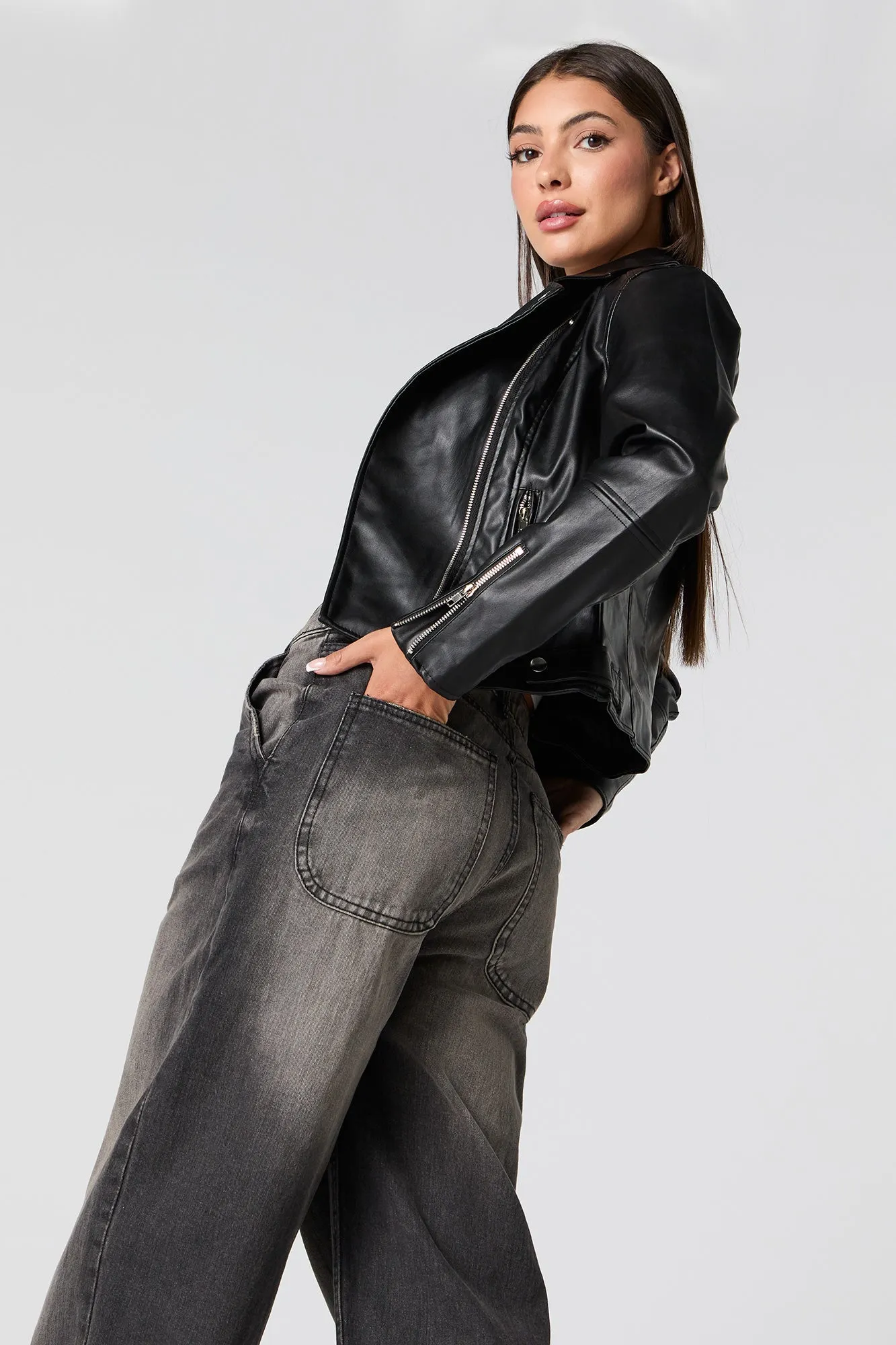 Faux Leather Biker Jacket sold by Urban Planet product image thumbnail 4