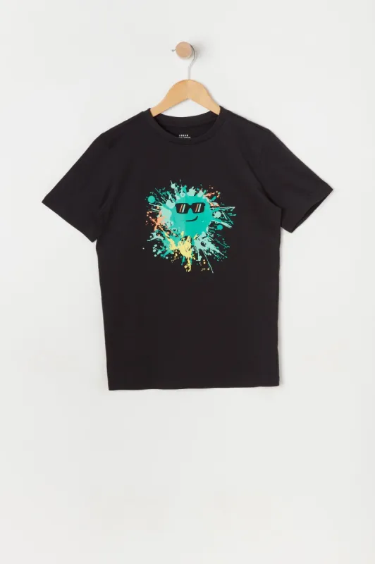 Boys Paint Splatter Happy Face Graphic T-Shirt sold by Urban Planet