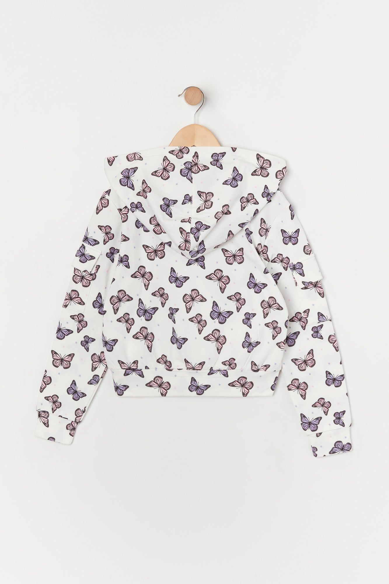Girls Butterfly Print Fleece Zip-Up Cargo Hoodie sold by Urban Planet product image thumbnail 2