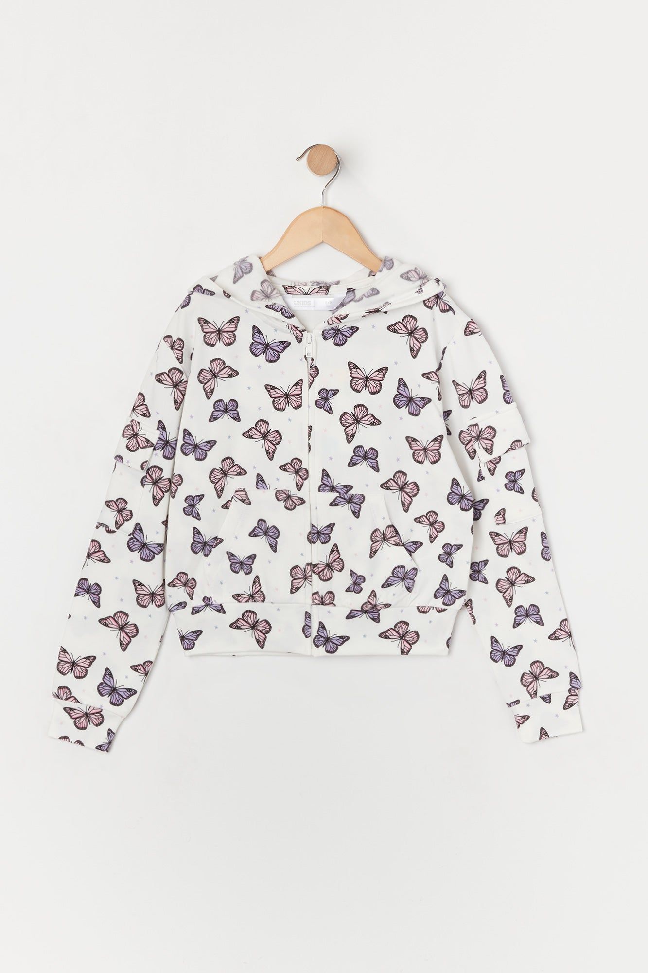 Girls Butterfly Print Fleece Zip-Up Cargo Hoodie sold by Urban Planet