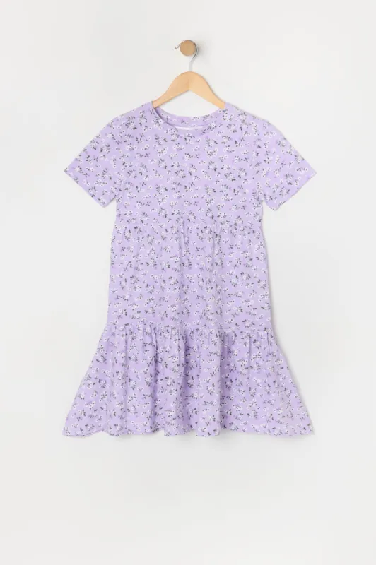 Girls Floral Print Short Sleeve Tiered Dress sold by Urban Planet