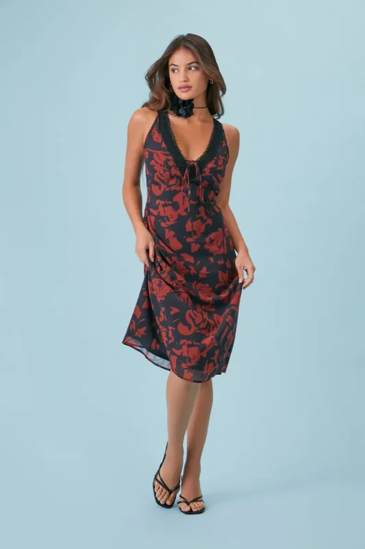 Robe midi fleurie en chiffon avec liséré de dentelle sold by Urban Planet