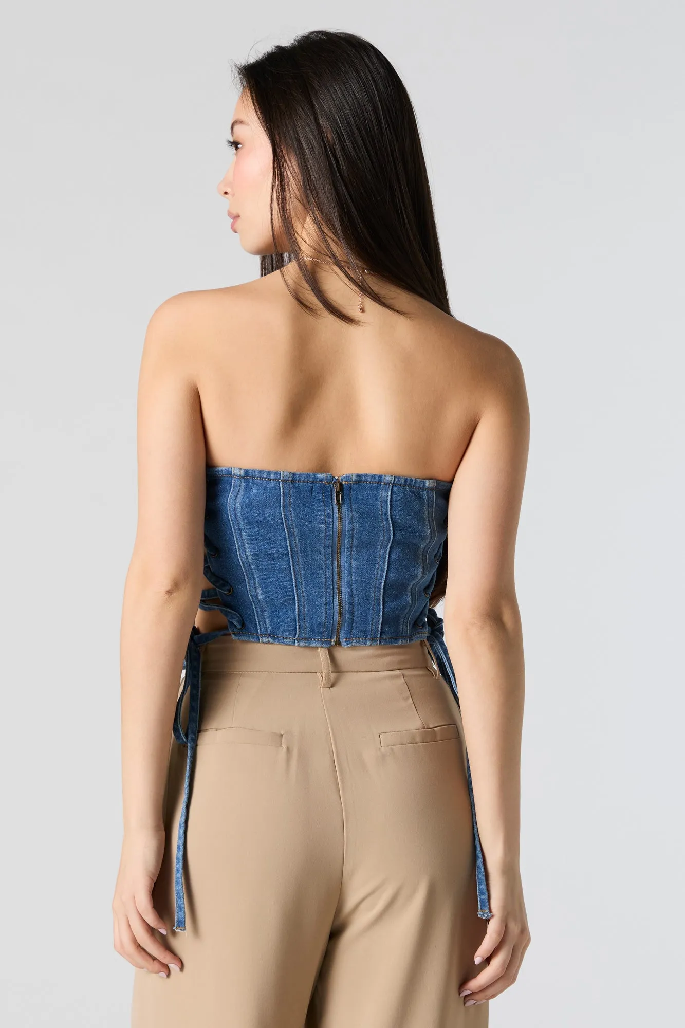 Haut corset sans bretelles lacé en denim sold by Urban Planet product image thumbnail 3
