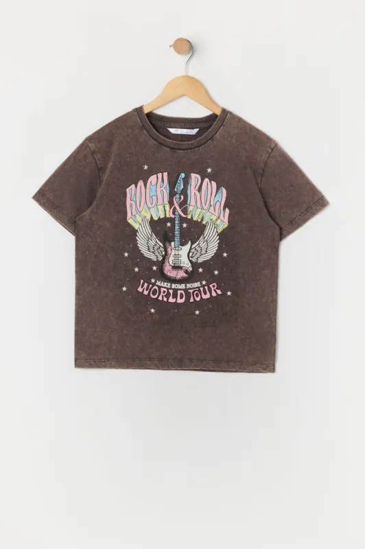 T-shirt délavé à imprimé Rock n Roll pour fille sold by Urban Planet