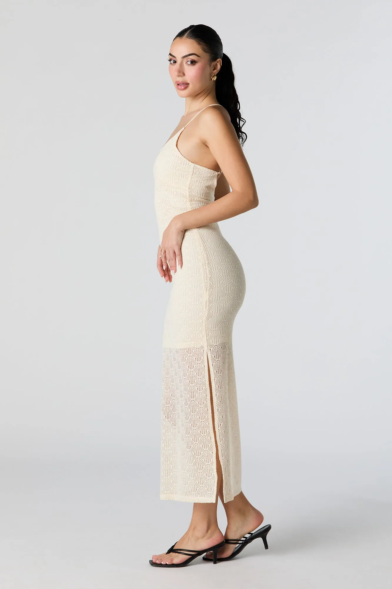 Crochet V-Neck Slit Maxi Dress sold by Urban Planet product image thumbnail 2