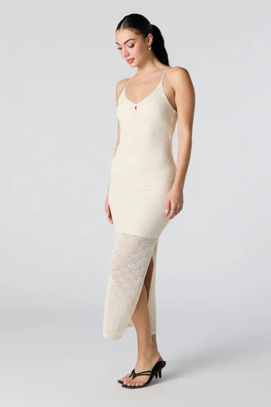 Crochet V-Neck Slit Maxi Dress sold by Urban Planet