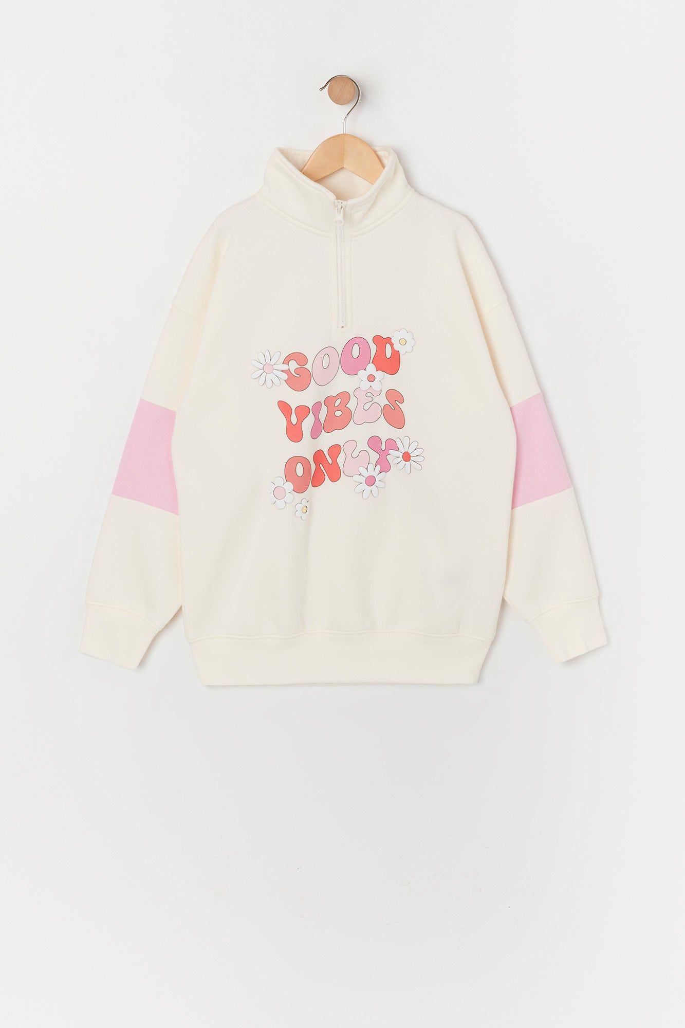 Girls Good Vibes Only Graphic Half Zip Fleece Sweatshirt sold by Urban Planet