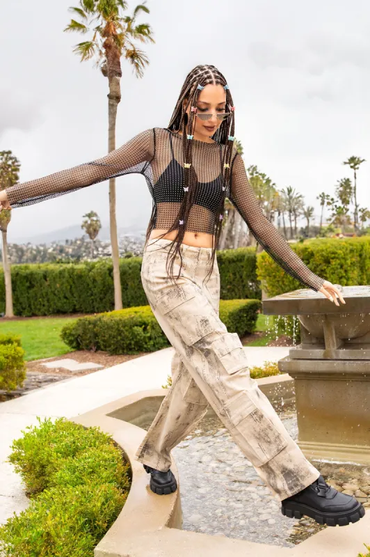 Printed Elastic Waist Tie Hem Cargo Pant sold by Urban Planet