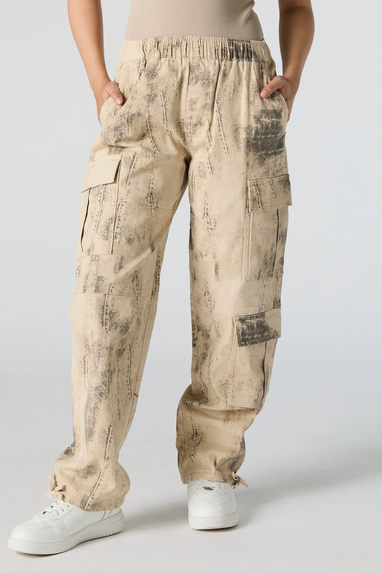 Printed Elastic Waist Tie Hem Cargo Pant sold by Urban Planet product image thumbnail 3