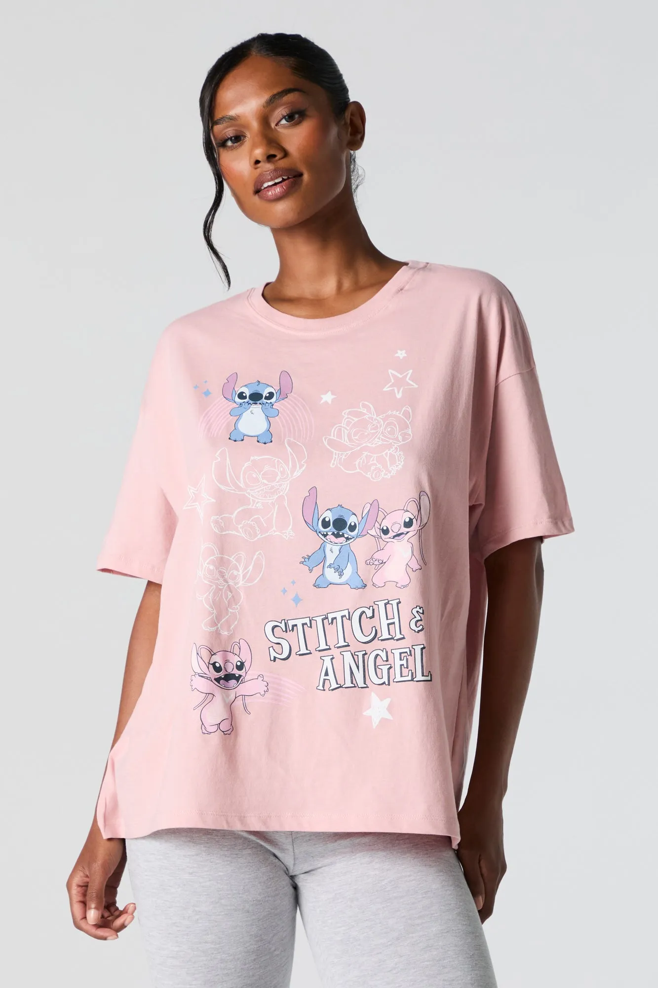 Angel and Stitch Graphic Boyfriend T-Shirt sold by Urban Planet