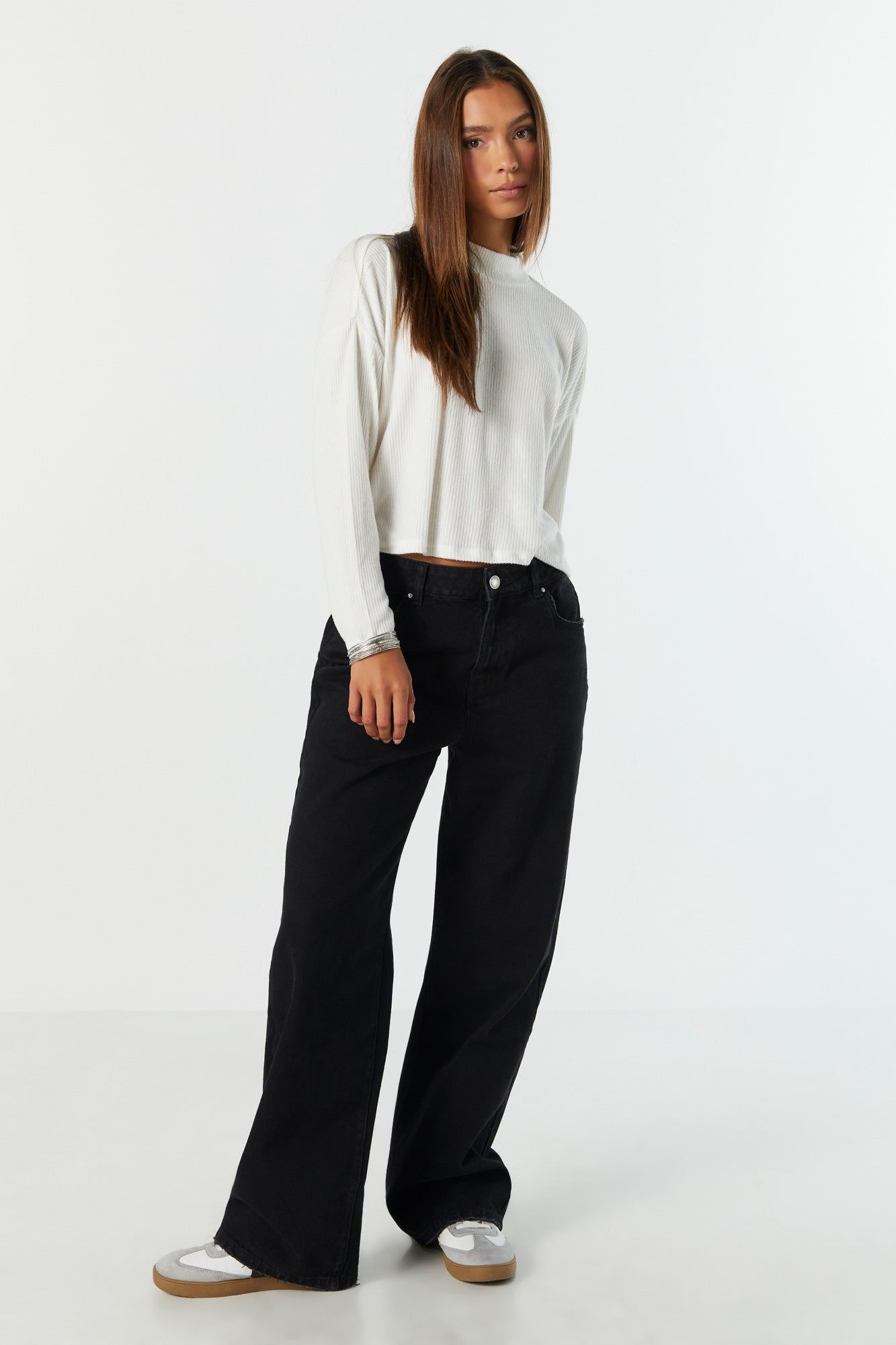 Ribbed Mock Neck Long Sleeve Top sold by Urban Planet product image thumbnail 3