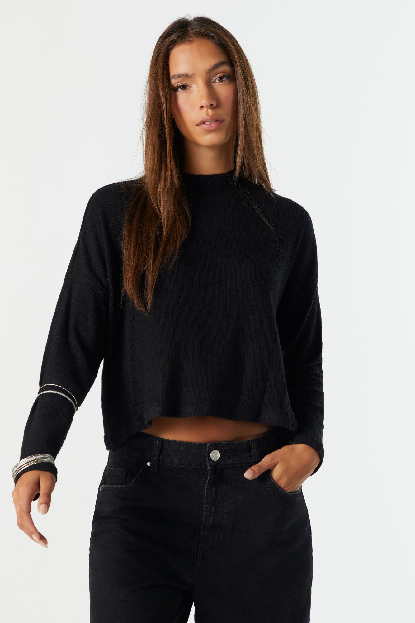 Ribbed Mock Neck Long Sleeve Top sold by Urban Planet product image thumbnail 4