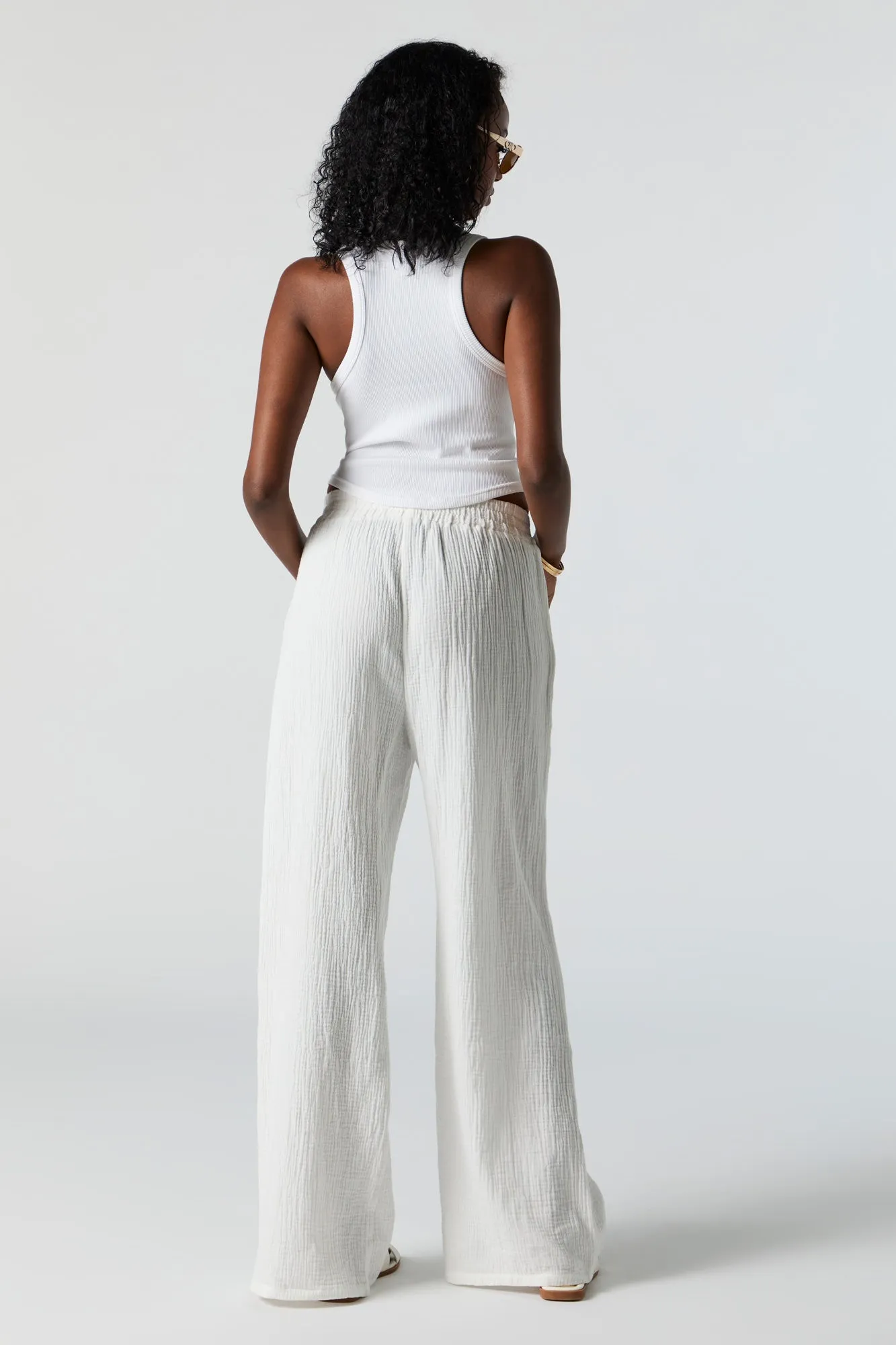 Pantalon à jambe large texturé avec taille coulissante sold by Urban Planet product image thumbnail 3