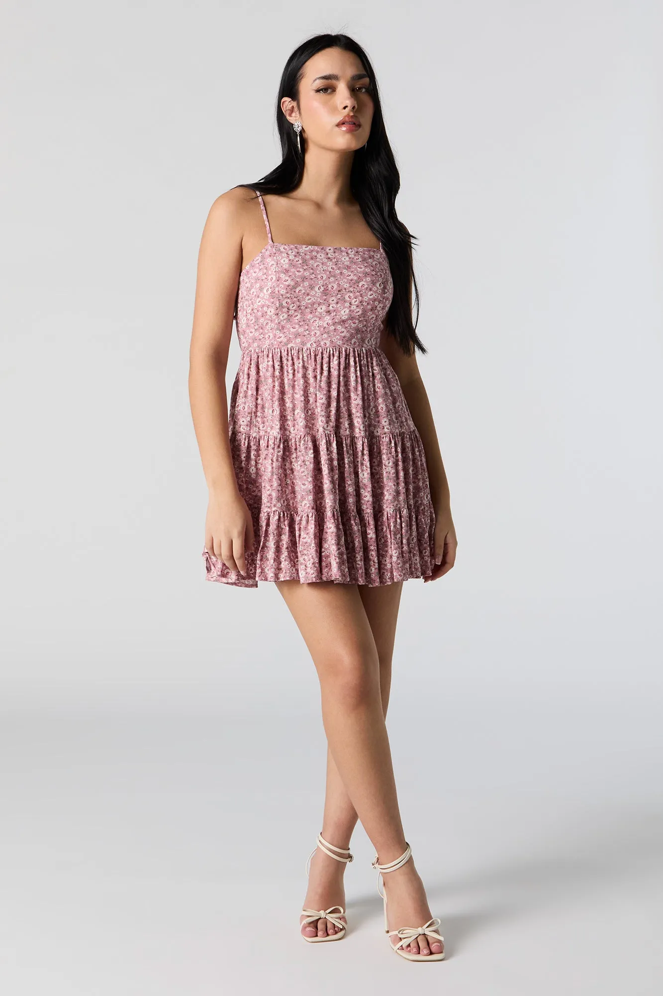 Pink Floral Tiered Mini Dress sold by Urban Planet product image thumbnail 3
