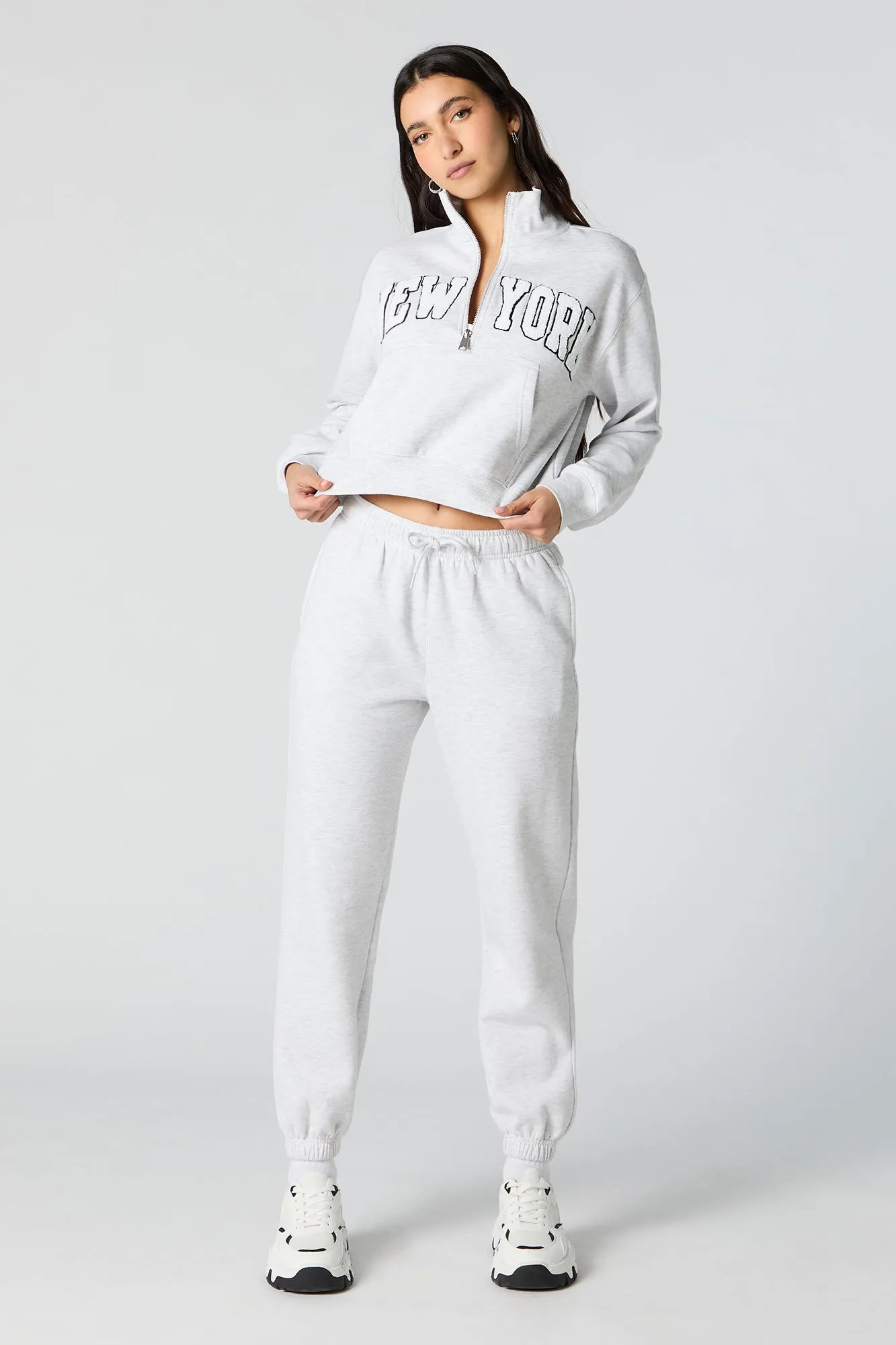 New York Chenille Embroidered Half Zip Fleece Sweatshirt sold by Urban Planet product image thumbnail 3