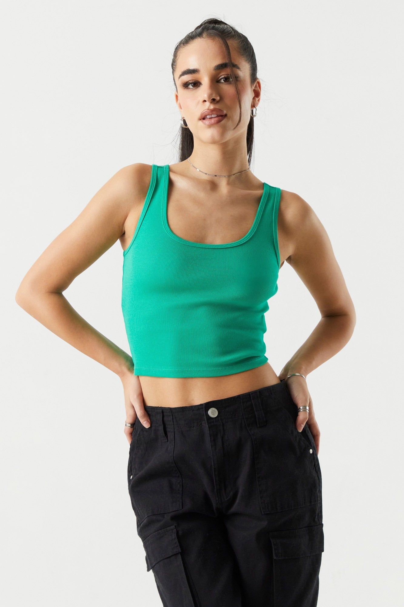 Coloured Ribbed Scoop Neck Cropped Tank sold by Urban Planet