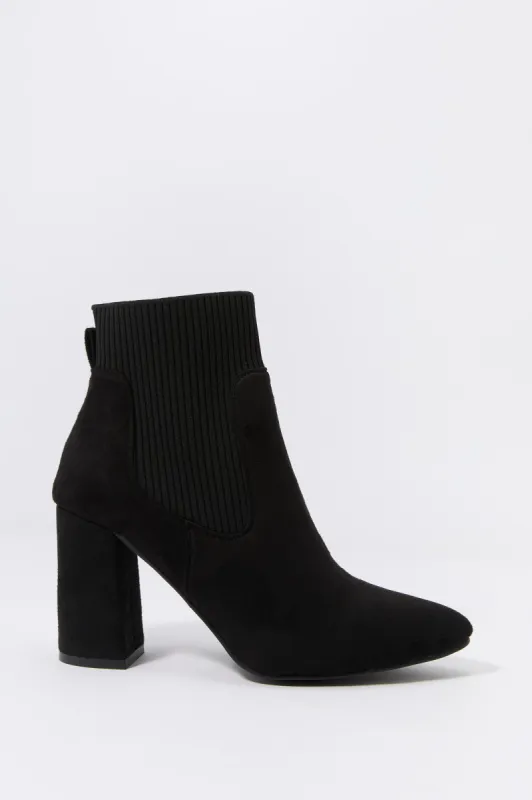 Bottes à talons hauts en similisuède et tricot côtelé sold by Urban Planet